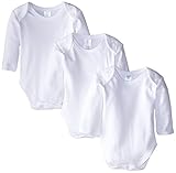 Spasilk 100% Cotton Long Sleeve Lap Shoulder 3 Pack Bodysuit White, 24 Months
