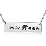 ENSIANTH Honey Family Mama Bear Bar Necklace Gifts for Mother's Day (Four Bear)