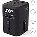 Loop World Adapter Plug, Worldwide Travel Adapter Charger [US UK EU AU/CN] w/Dual USB Charging Ports & Universal AC Socket - Safety Fused (Black)