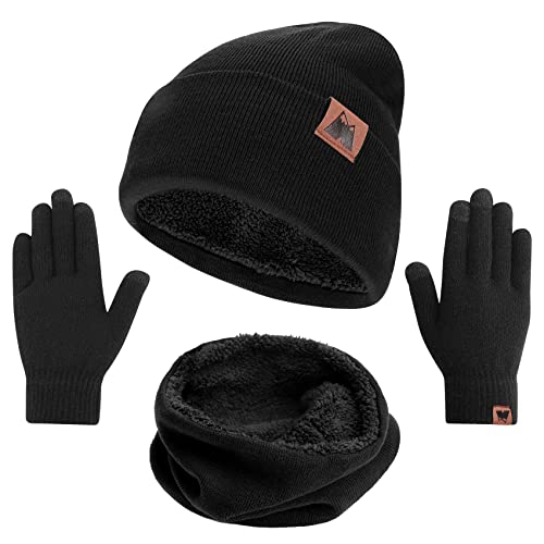mysuntown Winter Beanie Hat Scarf and Touch Screen Gloves 3-Piece Set, 2025 Cold Weather Knit Fleece Lined Warm Unisex Sets