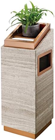 Trash Can Even with Ashtray Marble Hotel Lobby Elevator Vertical Rubbish Bin,Rose Gold Wood Texture Stone,Square