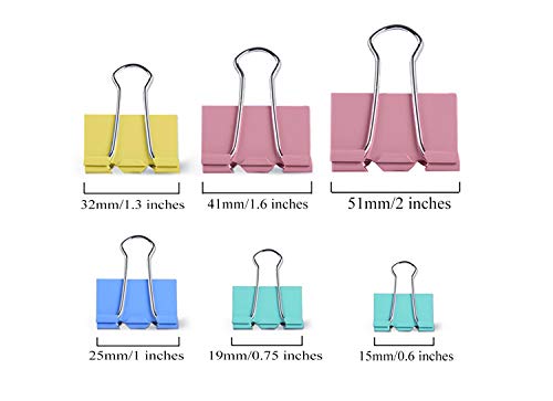 Binder Clips Paper Clamps Assorted 6 Sizes, 100 Pcs in One Package,Paper Binder Clips Metal Fold Back Clips Great for Office,School and Home Supplies 4 Colors