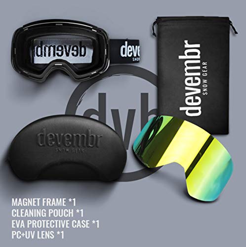 devembr OTG Ski Goggles PRO, Snowboard Goggles Anti-Fog, Magnet Interchangeable Lens, UV Protection, Helmet Compatible for Men & Women, Snow Goggles with Hard Case, Skiing Snowmobile Skating, VLT 21% - Thumbnail 6