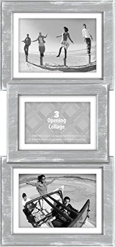 Malden International Designs Puzzle Wall Collages Berkshire Graywash Dimensional Wall Collage Picture Frame, 3 Option, 1-4x6/5x7 & 2-5x7/6x8, Gray