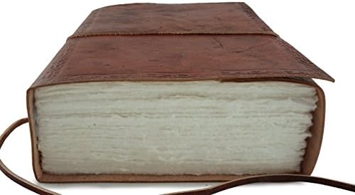 Thick Leather Journal Sketchbook Hand Tooled 8" x 6" Handmade Deckle Paper 200 Sheets