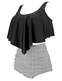 COCOSHIP traje de baño de cintura alta con volantes estilo retro para dama (FBA)