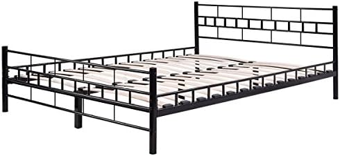 Black Queen Size Wood Slats Bed Frame Platform Headboard Footboard Furniture