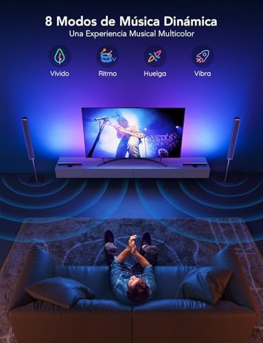 RGBIC Barras de Luz, 38cm con Dobles Perlas de Luz WiFi Inteligente con Múltiples Opciones de Colocación para TV de 45-70 Pulgadas, Funcionan con Alexa y Google Assistant, Color Negro