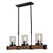 Anmytek Rustic Wood Chandelier 3 Lights, Farmhouse Kitchen Pendant Lamp Vintage Hanging Lighting Fixture with Seeded Glass Shades C0001