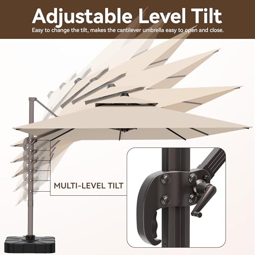 9x12 FT Patio Umbrella with base, Large Cantilever Rectangular Double Top Heavy Duty Offset Umbrellas with 360° Rotation, Outdoor shade for Garden Deck Pool, Beige