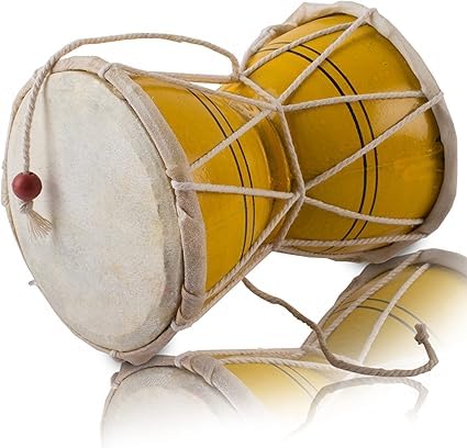 12 cms Small Handmade Traditional Authentic Wooden & Leather Classical Indian Folk Dumroo Damroo Damaru Hand Drum Percussion Instrument Set, Decorative Collectible Showpiece World Musical Instruments