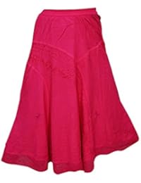 Women's Pink Boho Skirt Embroidered Rayon Maxi Hippie Skirts