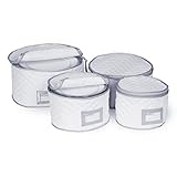 Richards Homewares Micro Fiber Deluxe Plate Case, Set of 4-White With Silver Border