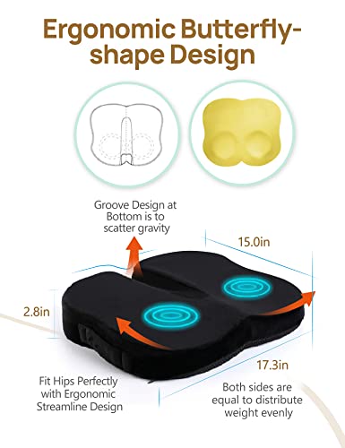 Travel Ease Memory Foam Coccyx Orthopedic Seat Cushion, Seat Cushion for Lower Back Pain and Sciatica Tailbone Pain Relief – Fit for Office Chair, Car Seat, Wheelchair (Black)