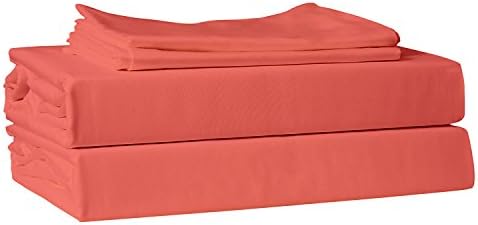 Just Linen 220 Thread Count 100% Cotton Sateen, Deep Sea Coral Color, King Bedding Sheet Set with Deep Pocketed Fitted Sheets