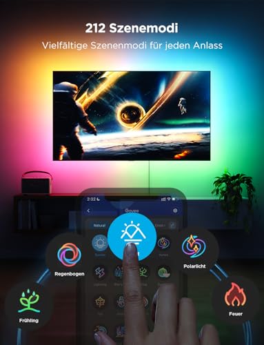 Govee LED TV Backlight 2.4 m, RGBIC LED Strip for 40-50 Inch TV, Intelligent Strips with Bluetooth & WiFi Control, Works with Alexa & Google Assistant, Music Sync