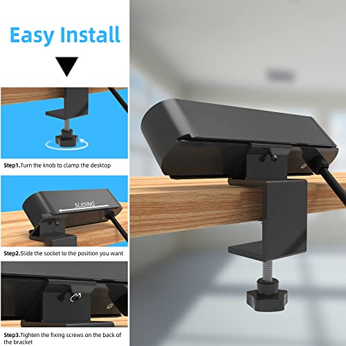 3 Outlet Desk Clamp Power Strip, Desk Mount Power Strip with USB Ports
