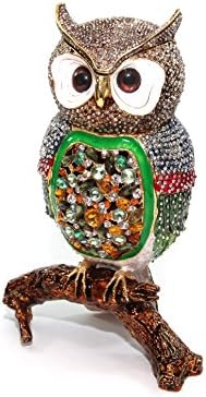 Multi-color Owl 10.5-inch Enameled Figurine, 24K Gold Trinket Jewelry Box with Swarovski Crystal, Hand-made (Owl)