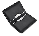 MaxGear Genuine Leather Business Card Holders 2-Sided Business Name Card Case Holder Minimalist Leather Folio Wallet for Men and Women Cowhide Black