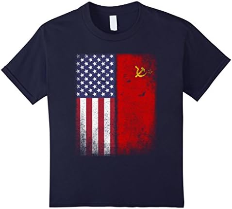 unisex-child American Soviet Flag T-shirt USSR Hammer Sickle Russia CCCP 6 Navy