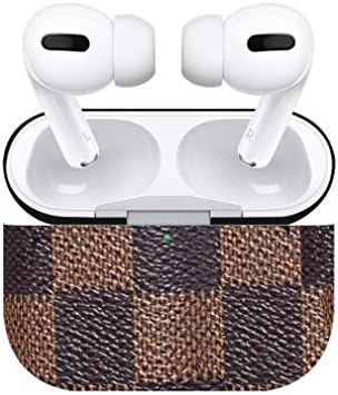MEIQING Airpods Pro Case Keychain Plaid Leather Charging Protective Case Cover for AirPod Pro Earphones Accessories (brown)