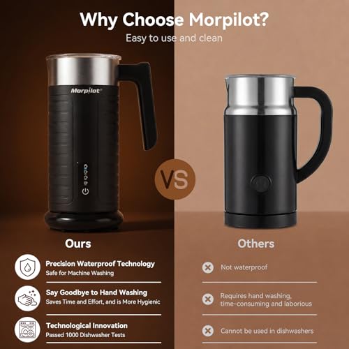 Morpilot Electric Milk Frother, 4 Modes (Thick/Light Warm Foam, Cold, Hot Milk) - 115ml Foam / 240ml Heating, Quiet, All in Dishwasher