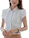 Double Plus Open Women's Button Down Shirts Pleated Business Casual Short Sleeve Blouse White 8