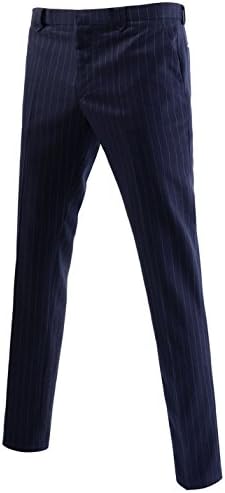 DETYLISH SHP503 Mens Slim Straight Fit Trousers Pin Stripe Dress Suit Pants Navy 35W/32L(Tag Size 2XL)