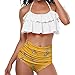 Women Swimsuit Two Piece Retro Off Shoulder High Waisted Ruffled Flounce Print Cut Out Bikini Set