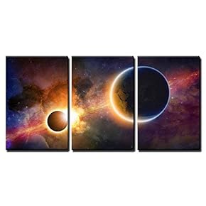 3 Piece Canvas Wall Art - Abstract Scientific Background - Glowing Planet Earth in Space - Modern Home Art Stretched and Framed Ready to Hang - 16"x24"x3 Panels
