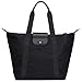 GoPenguin Large Beach Tote Bag for Women, Nylon Foldable Travel Shoulder Bag with Zipper, Top Hanlde Black
