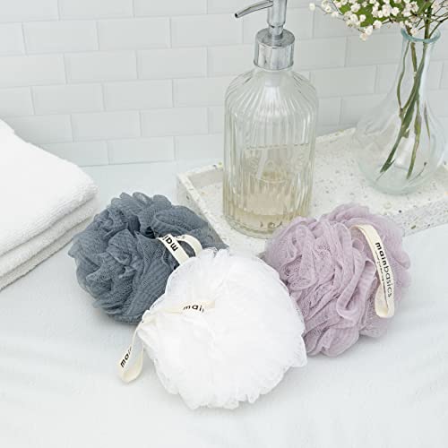 MainBasics Bath Shower Loofah Sponge Pouf Body Wash Scrubber (Set of 3