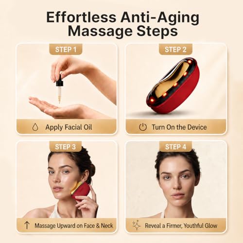 ZDEER GS5 Brass Heated Electric Gua Sha Facial Sculpting Tool with Vibration, Women's Facial Massager, LED Red Light Therapy for Neck & Face, Skin Firming Device, Premium Birthday Gift for Women, Red | Brass Heated Electric Gua Sha Facial Sculpting Tool with Vibration