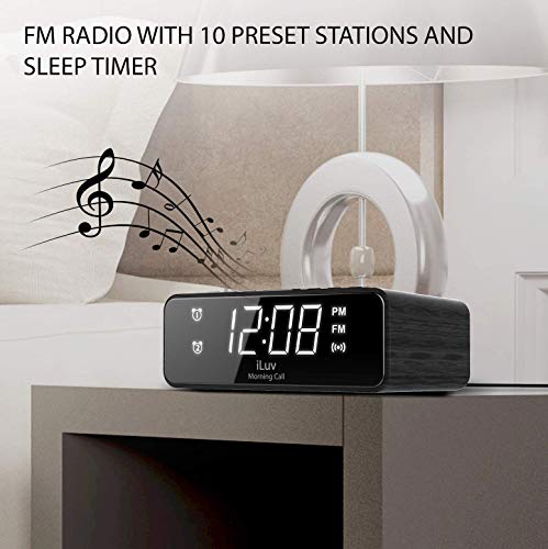 iLuv Wireless Charging Alarm Clock Radio with LED White Display, Dual Alarm, Super Loud Alarm Clock -Compatible with iPhone Xs Max, XR, X/Xs, Galaxy S9/S8/S7, AirPods 2G and More