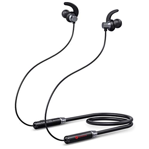 Linklike Stylish Bluetooth 5.0 Earbuds Sport Headphones, Hi-Fi 10mm Drivers, Foldable Neckband, Lightweight Earphones w/Noise Canceling Mic, IPX7 Nano Coating Reinforced Waterproof, Earhooks (Black)