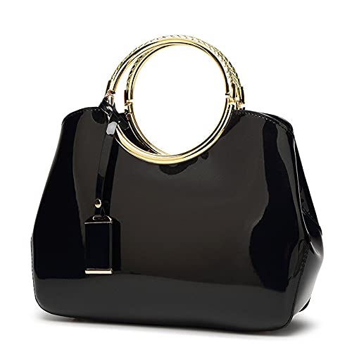 Womens Black Handbags Ladies Top Handle Bags Patent Leather Stylish Tote Shoulder Bags Purse (Black)(Size: One Size)