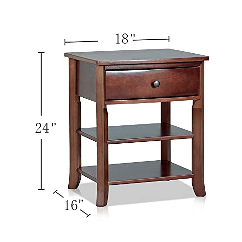 MUSEHOMEINC Classic Wood 3Tier Nightstand with Storage Shelf and