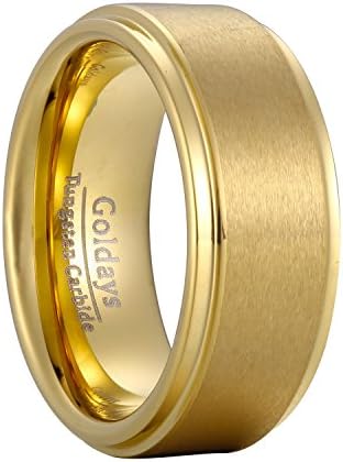 GOLDAYS 8mm Gold Plated High Polish Tungsten Men's Wedding Ring Comfort Fit Matte Finish (7)