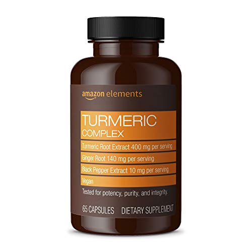 Amazon Elements Turmeric Complex, 400mg Curcumin, 140mg Ginger, 10mg Black Pepper - Joint & Immune System, Healthy Inflammation Response - 65 Capsules (2 month supply) (Packaging may vary)