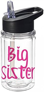 Big sister pink water bottle 10 oz with flip top straw