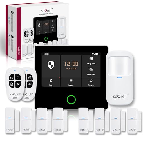 seQrell® Wireless Home Alarm System, Wireless Home Alarm Kit Compatible with Alexa, WiFi, GSM 4G, Tuya and Smart Life App, 4.3 Inch Touchscreen and 1500 mAh Battery, SQ4324G