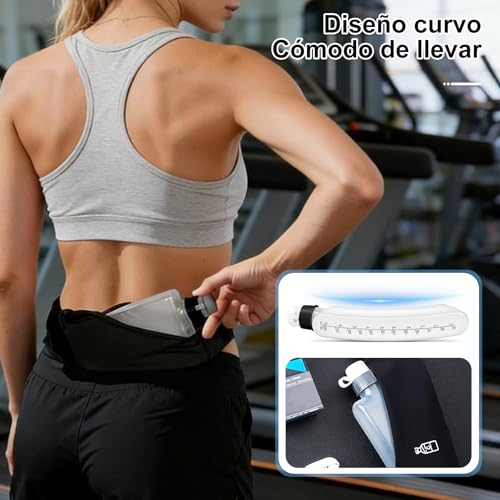 HONGHCL Cangurera para Correr con Botella de Agua 330ml - 2 Tallas Ajustables Cangurera Deportiva, Impermeable Riñonera para Correr, Gimnasio, Senderismo (M/L（Cintura 80-110cm）, Negro)