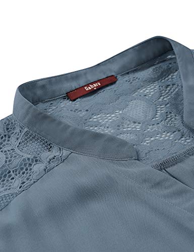Gaharu Office Shirt, Womans Casual Blouses V Neck Ladies Chiffon Patchwork Office Tee Tops for Work Comfortable Business Shirts and Blouses Blue Grey,XXL - Thumbnail 2