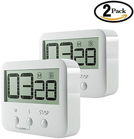 KSNTJ Digital Kitchen Timer 2 Pack Cooking Timer Clock with Loud Alarm Magnetic Back and Retractable Stand, Minute Second Count Up Countdown, Large LCD Display