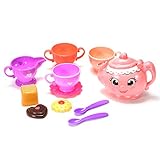 FunsLane Colorful Tea Party Set Toy with Cartoon Pink Smile face Teatop and Colorful Cute Teacups Sets for Pretend Play Accessories 11 PCS