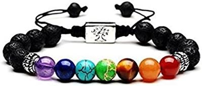 Elcer Chakra Men Women 8mm Bracelet Lava Rock Beads Adjustable Natural Gemstone Bangle