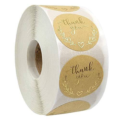 MajorCrafts 500 Labels per roll 1" 2.5cm 'Thank You' Printed Round Sticker Labels L01 (Brown & Gold - V008) — image 1
