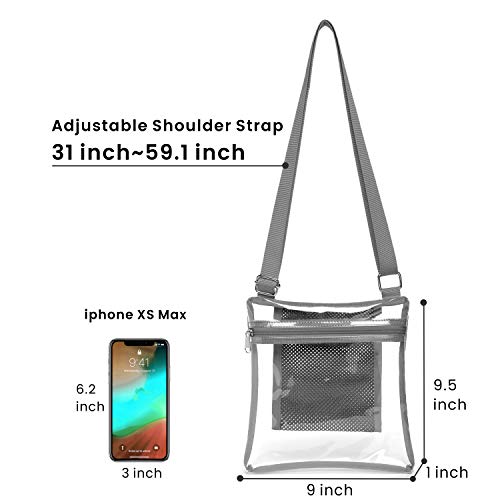 Clear Stadium Bags for Women, Clear Purse Stadium Approved Crossbody Bag for NFL, NCAA, PGA with Adjustable Strap (French Grey)
