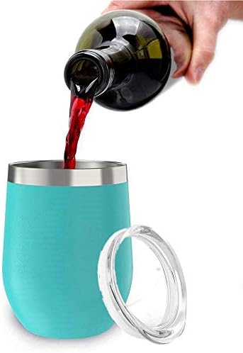 Misswonder Light Blue 12 oz Stainless Steel Wine Tumbler Cup Unbreakable Stemless Insulated Outdoor Wine Glasses Outdoor Pool Beach Unique Vacuum Drinking Coffee Mugs for Home Office Picnics