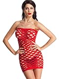 Amoretu Womens Strapless Lingerie Pothole Tube Chemise Dress Red